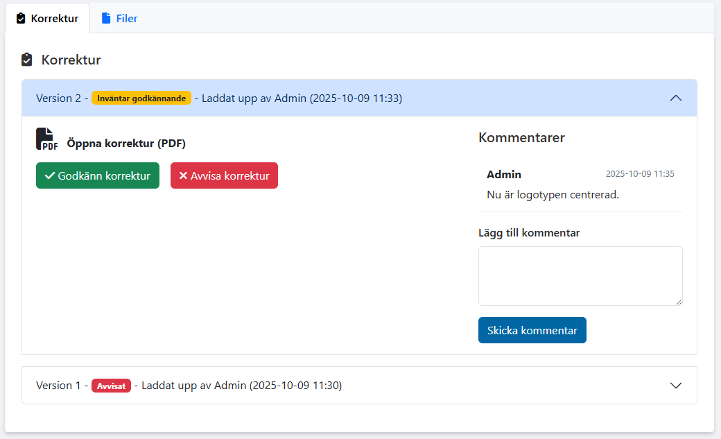 Korrekturvisning i portalen